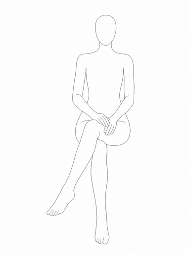 복잡한 앉은 자세를 단순한 선으로 표현한 포즈 가이드